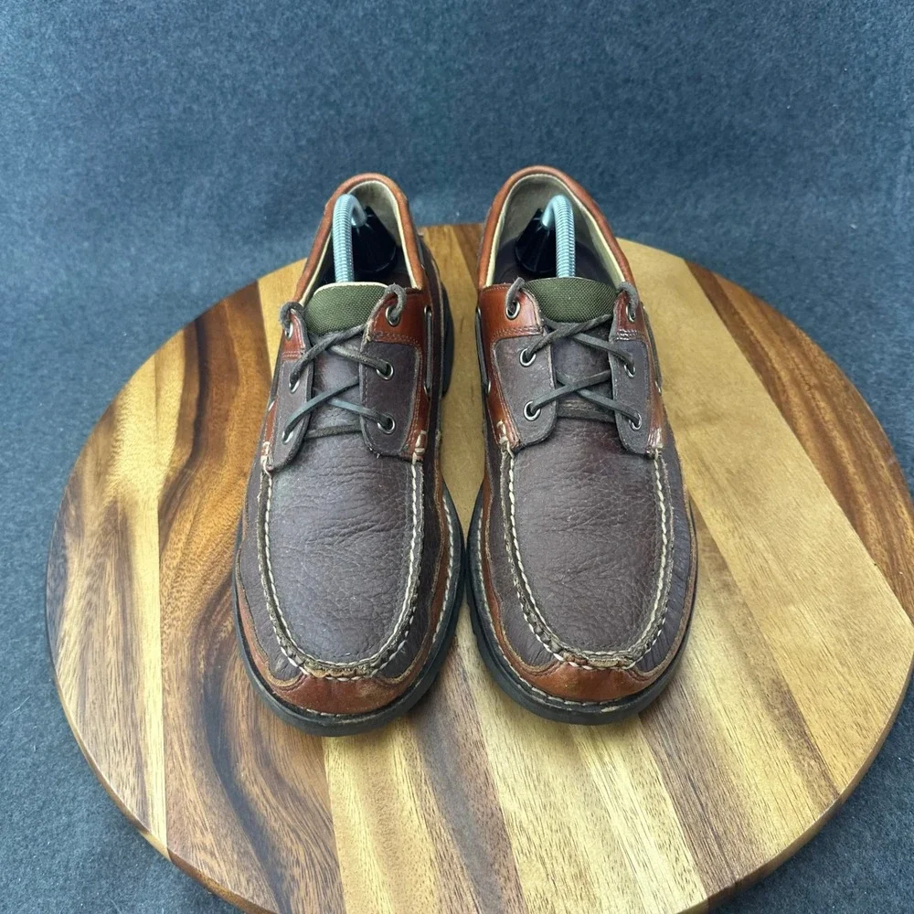 LL Bean Allagash Boat Shoes 244472 Comfort Brown Leather Mens Size 10.5D